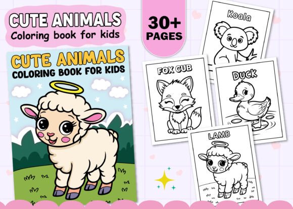 30 Cute Animals Coloring Pages for Kids Graphics