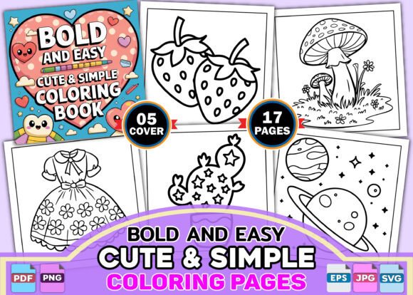 Bold and Easy Cute Simple Coloring Graphics for KDP Interiors