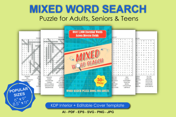 Mixed Word Search Puzzle Book for Adults: Graphics for KDP Interiors