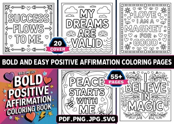 Positive Affirmation Coloring Pages KDP Graphics