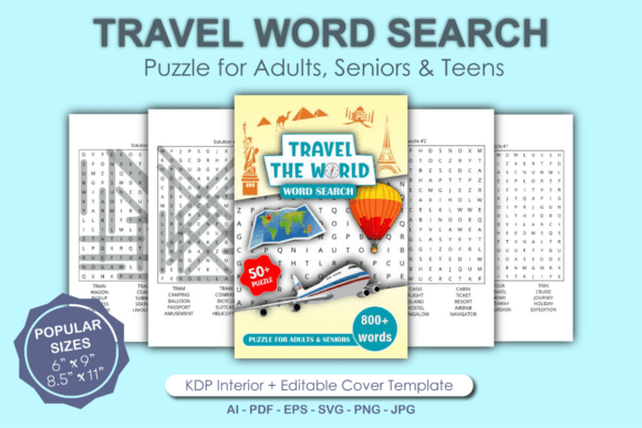 Travel Word Search Puzzle for Adults: Graphics for KDP Interiors