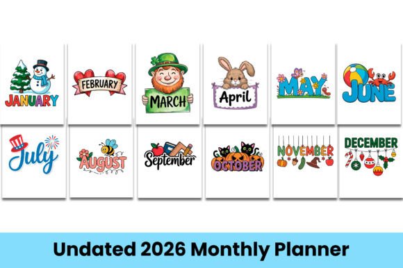 Undated 2026 Monthly Planner Graphics for KDP Interiors