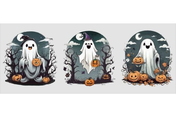 Vector Art of Three Cute Ghosts SVG for Branding and Crafts